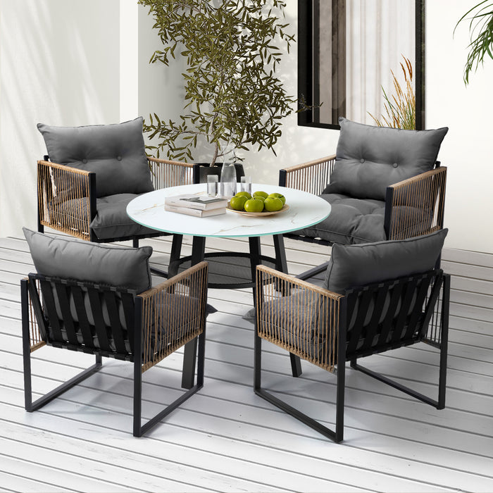 Outdoor Patio Set Furniture 4 Seater Bistro Setting Table W/Storage Shelf