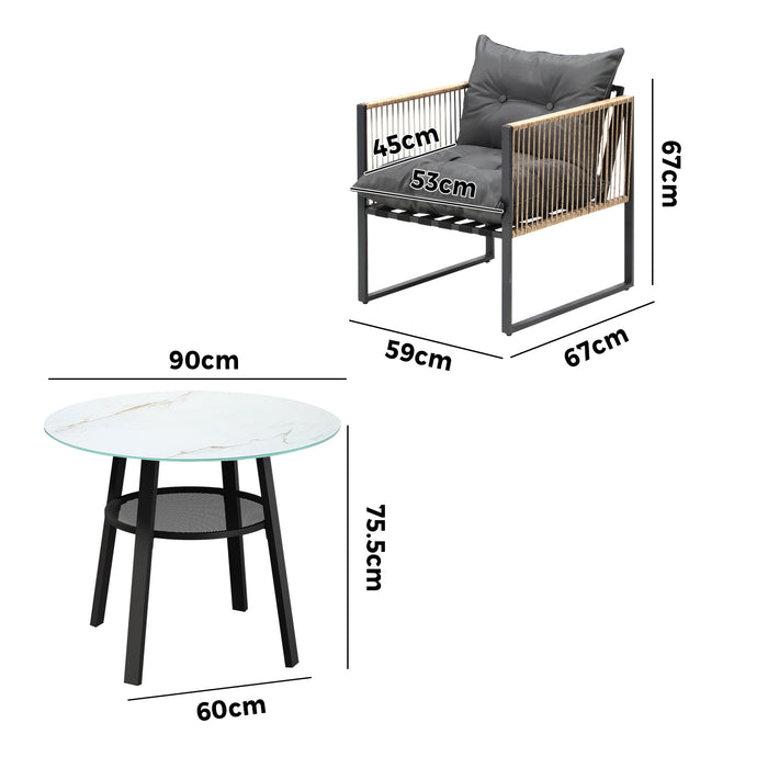 Outdoor Patio Set Furniture 4 Seater Bistro Setting Table W/Storage Shelf
