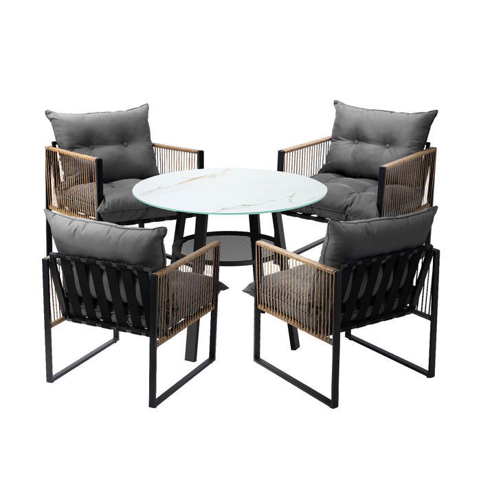 Outdoor Patio Set Furniture 4 Seater Bistro Setting Table W/Storage Shelf