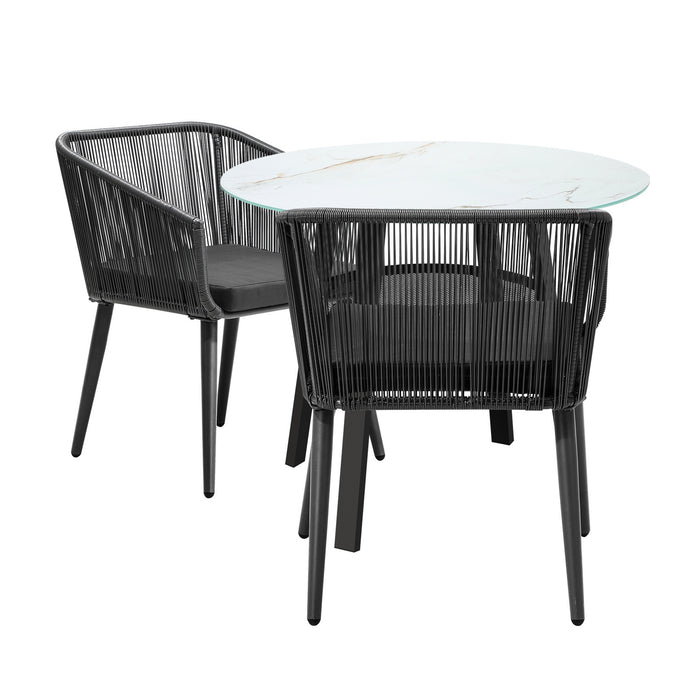 3Pcs Outdoor Dining Setting Marble-Style Table Patio Furniture Bistro Set