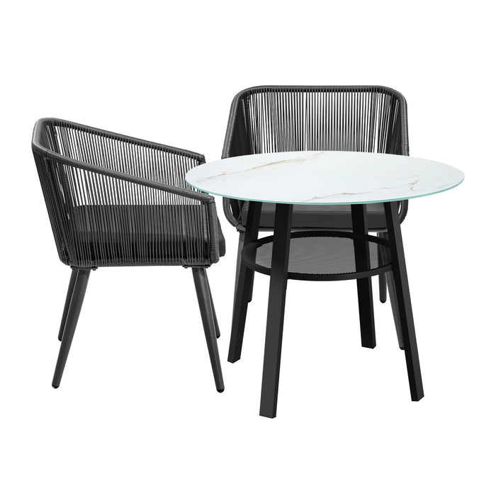 3Pcs Outdoor Dining Setting Marble-Style Table Patio Furniture Bistro Set