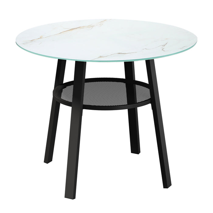 3Pcs Outdoor Dining Setting Marble-Style Table Patio Furniture Bistro Set