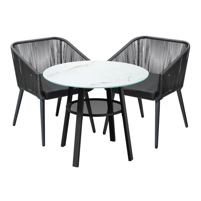3Pcs Outdoor Dining Setting Marble-Style Table Patio Furniture Bistro Set