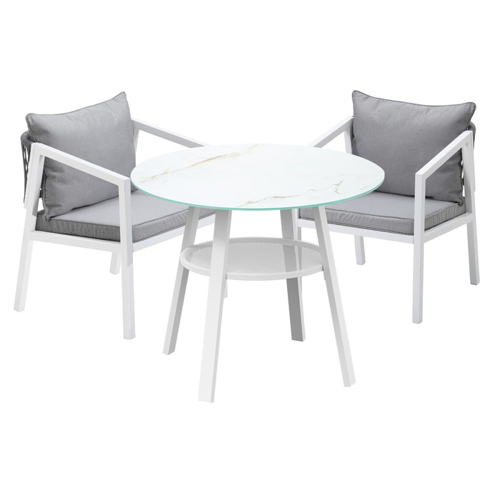 Outdoor Dining Setting Lounge Chair Patio Furniture Bistro Set 3Pcs White