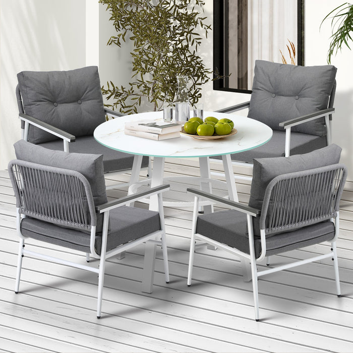 Outdoor Dining Setting Patio Furniture Set 4 Seater Tempered Glass Table