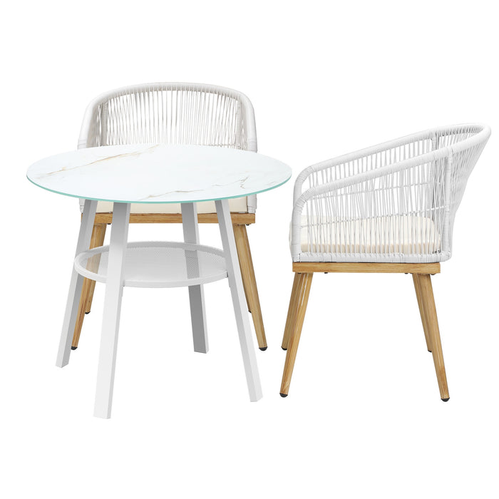 3Pcs Outdoor Dining Setting Table W/Storage Shelf Patio Furniture Set