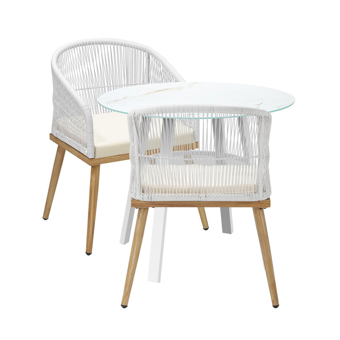 3Pcs Outdoor Dining Setting Table W/Storage Shelf Patio Furniture Set