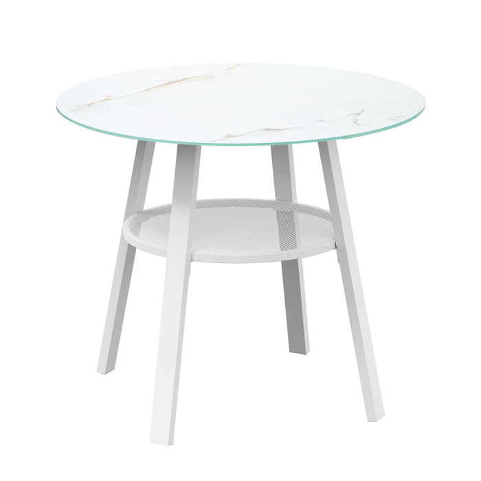 3Pcs Outdoor Dining Setting Table W/Storage Shelf Patio Furniture Set