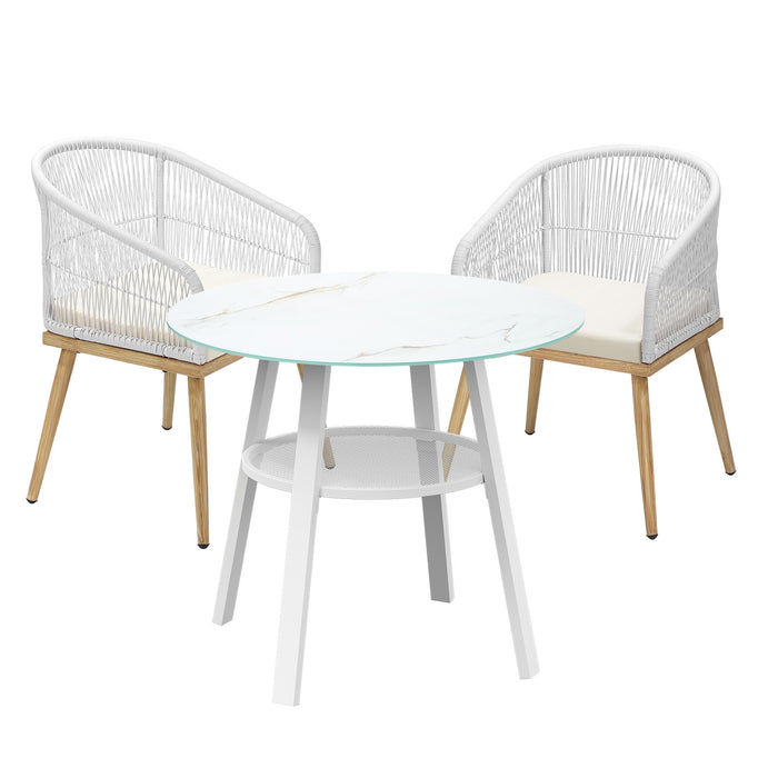 3Pcs Outdoor Dining Setting Table W/Storage Shelf Patio Furniture Set