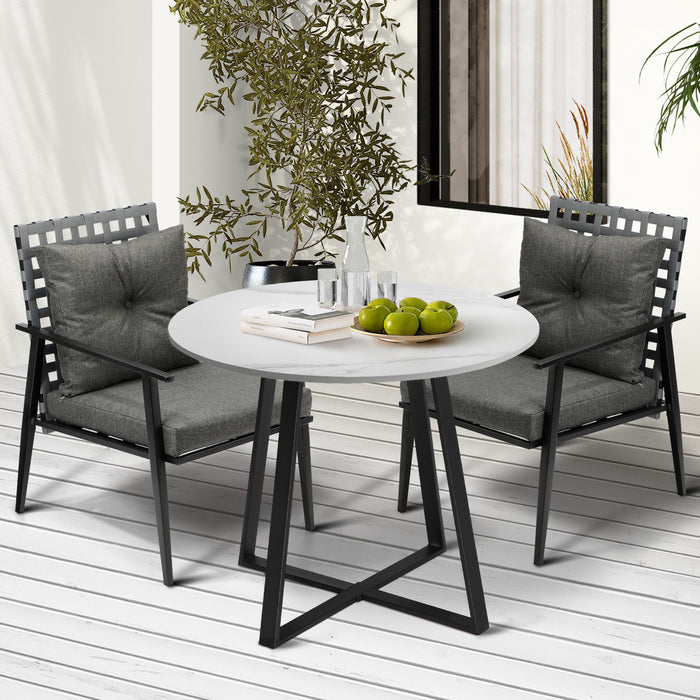 2 Seater Outdoor Dining Set Marble Table Patio Furniture Rattan Armchair
