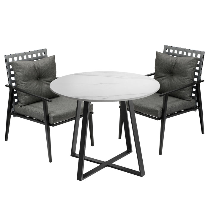 2 Seater Outdoor Dining Set Marble Table Patio Furniture Rattan Armchair