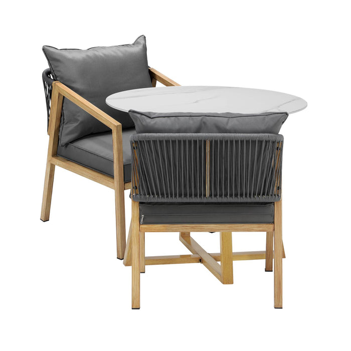 3Pcs Outdoor Dining Setting 90Cm Table Lounge Chairs Patio Furniture Set