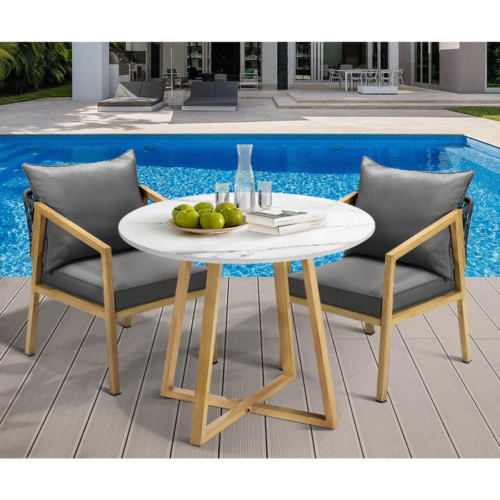 3Pcs Outdoor Dining Setting 90Cm Table Lounge Chairs Patio Furniture Set