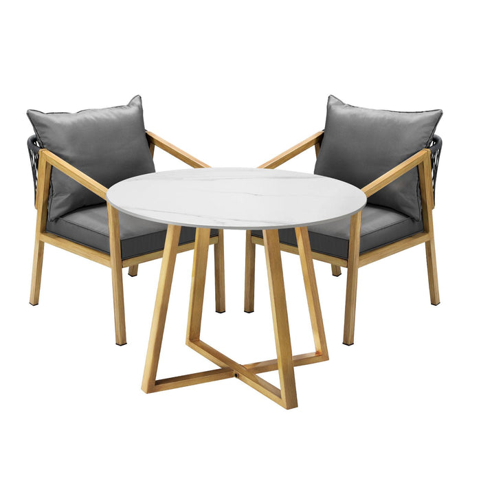 3Pcs Outdoor Dining Setting 90Cm Table Lounge Chairs Patio Furniture Set