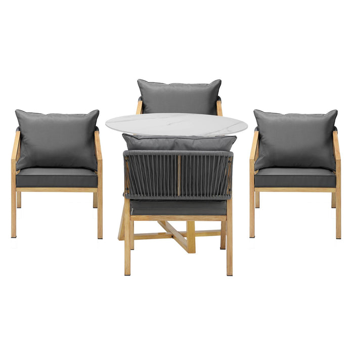 5Pcs Outdoor Dining Setting 90Cm Table Lounge Chairs Patio Furniture Set