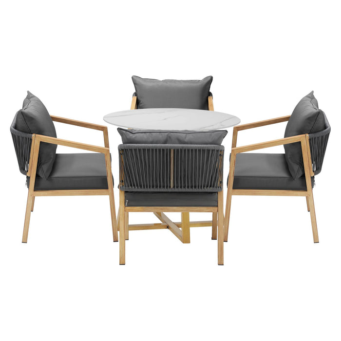 5Pcs Outdoor Dining Setting 90Cm Table Lounge Chairs Patio Furniture Set