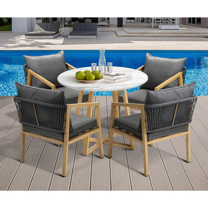 5Pcs Outdoor Dining Setting 90Cm Table Lounge Chairs Patio Furniture Set
