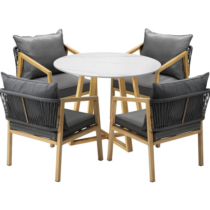 5Pcs Outdoor Dining Setting 90Cm Table Lounge Chairs Patio Furniture Set