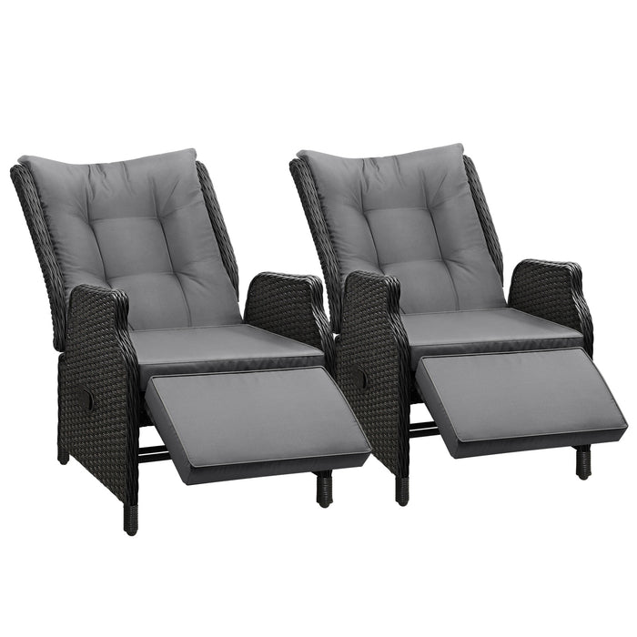 2 Pack Recliner Chairs Outdoor Sun Lounge Wicker Sofa Patio Furniture Setting