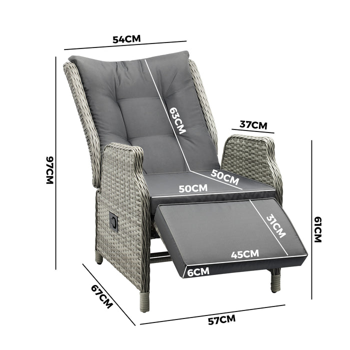 2 Pcs Recliner Chairs Sun Lounge Outdoor Furniture Wicker Sofa Set Patio Garden