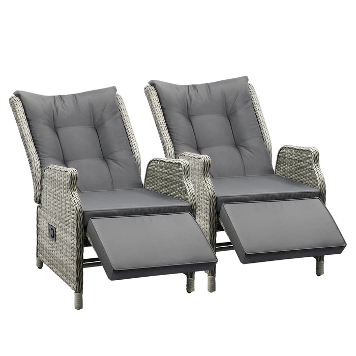2 Pcs Recliner Chairs Sun Lounge Outdoor Furniture Wicker Sofa Set Patio Garden