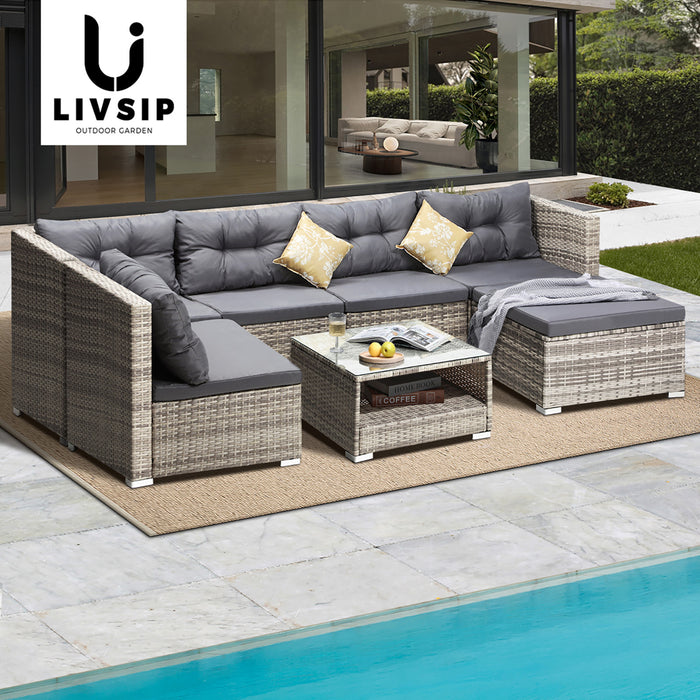 6 Seater Outdoor Lounge Furniture Wicker Set Sofa Rattan Table Setting