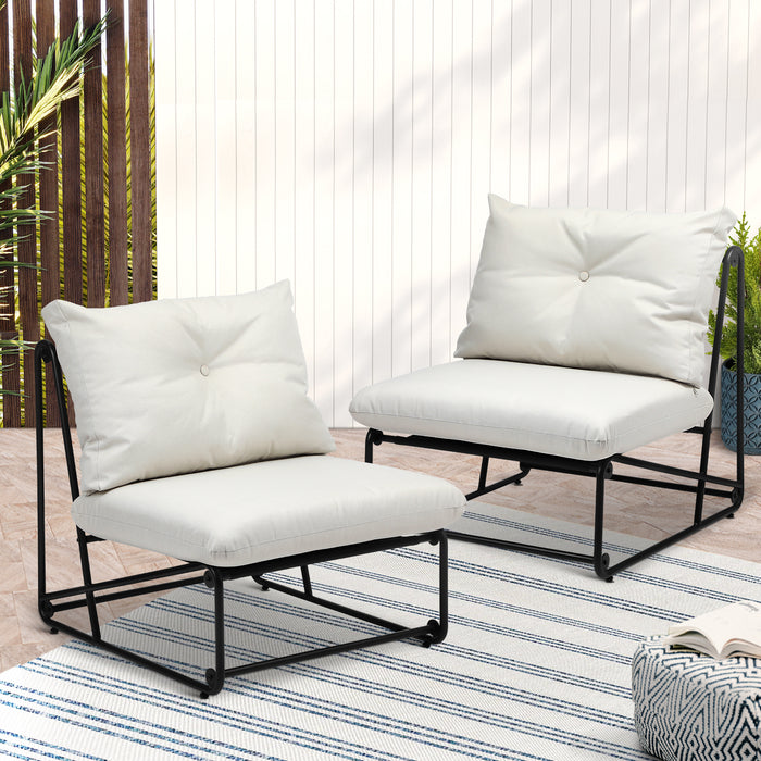 2Pcs Outdoor Dining Chairs Patio Furniture Sofa Lounge Chair Garden Beige