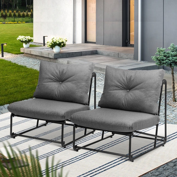 2Pcs Outdoor Dining Chairs Patio Furniture Sofa Lounge Chair Garden Grey