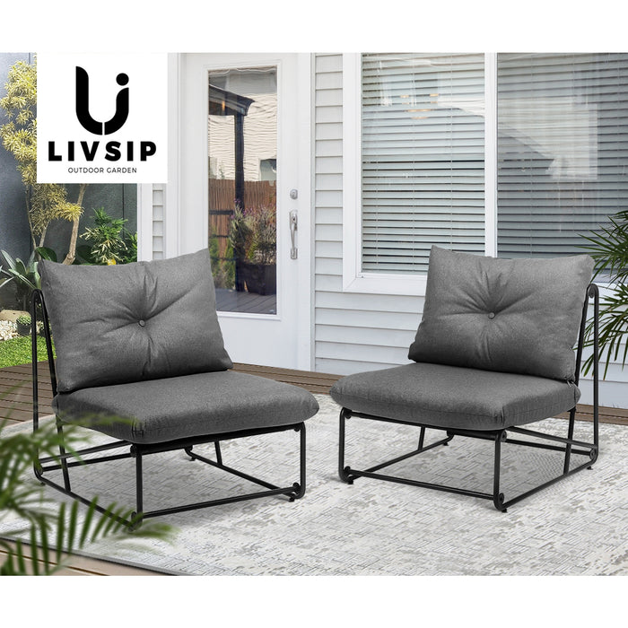 2Pcs Outdoor Dining Chairs Patio Furniture Sofa Lounge Chair Garden Grey