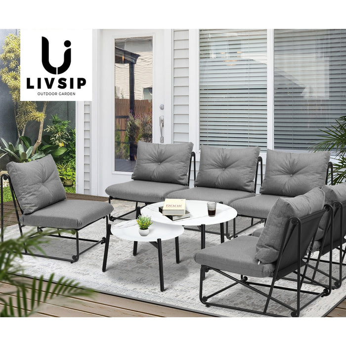 Outdoor Furniture Sofa Set 8 Piece Patio Lounge Setting Table Chairs Grey