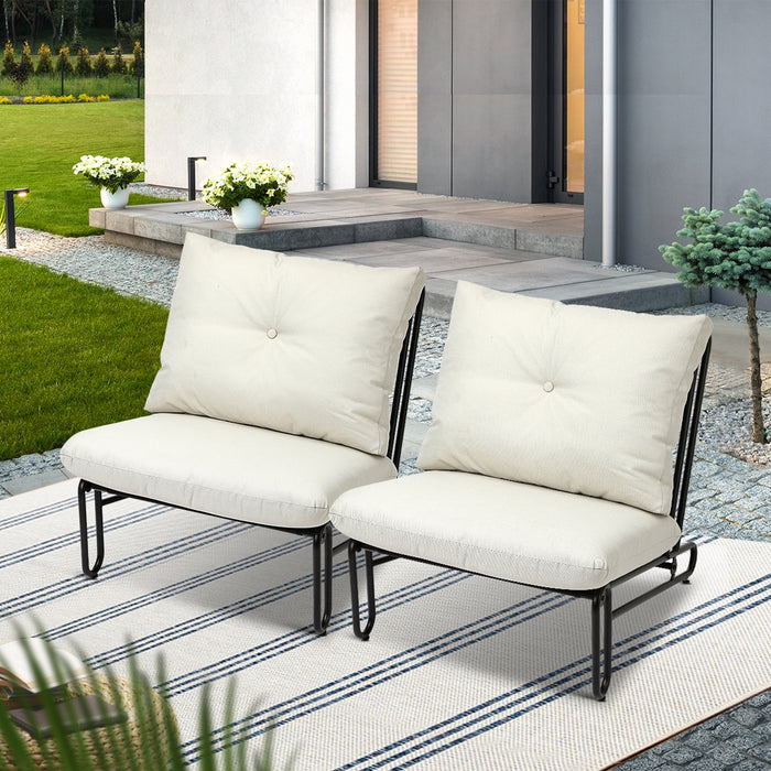 2Pc Outdoor Lounge Chairs Patio Furniture Garden Sofa With Cushions Beige