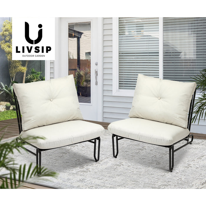 2Pc Outdoor Lounge Chairs Patio Furniture Garden Sofa With Cushions Beige