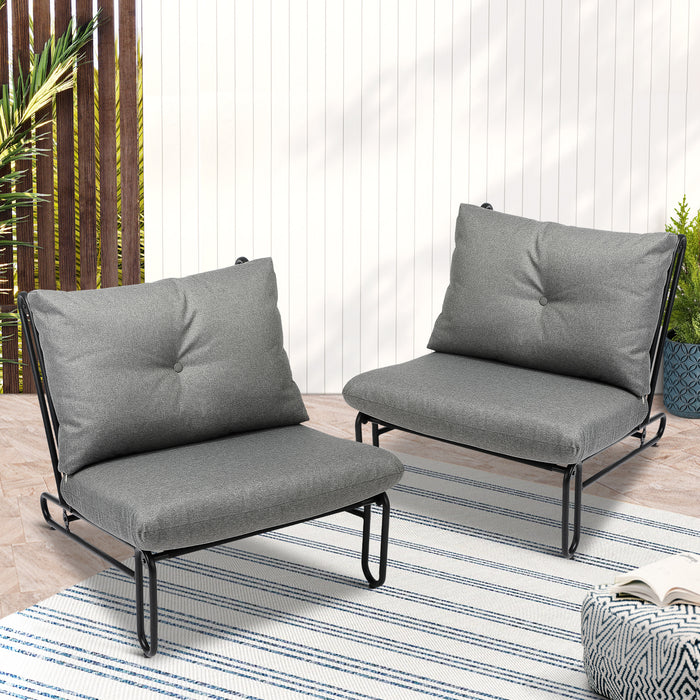 2Pc Outdoor Lounge Chairs Patio Furniture Garden Sofa With Cushions Grey