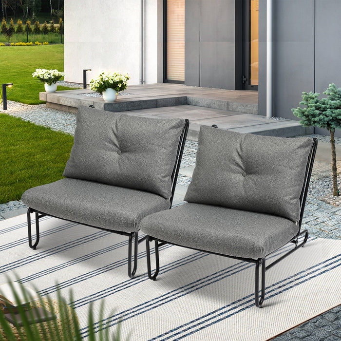 2Pc Outdoor Lounge Chairs Patio Furniture Garden Sofa With Cushions Grey