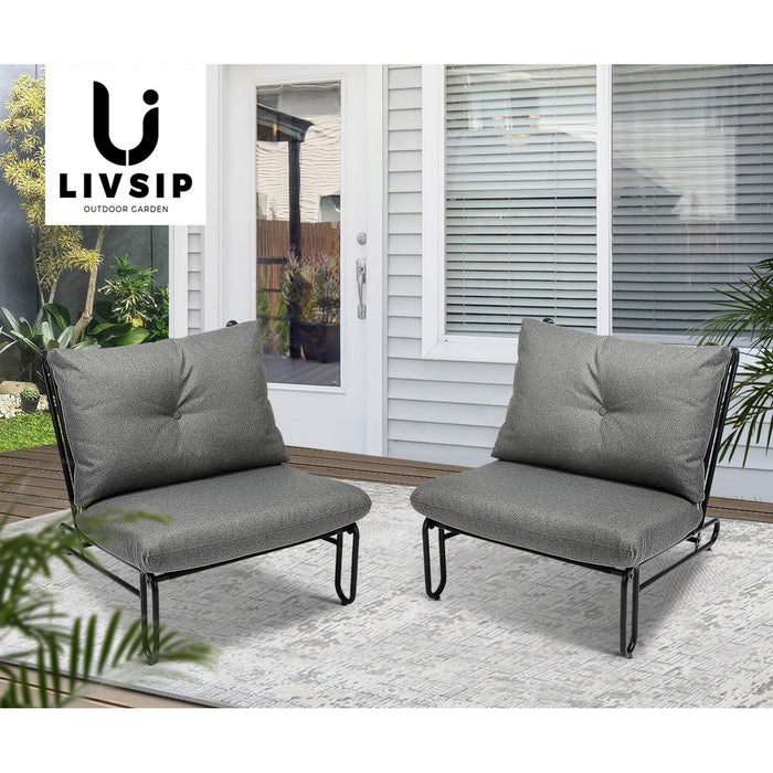 2Pc Outdoor Lounge Chairs Patio Furniture Garden Sofa With Cushions Grey