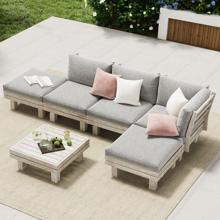 6 Piece Outdoor Furniture Sofa Set Wooden Lounge Setting Chair Table