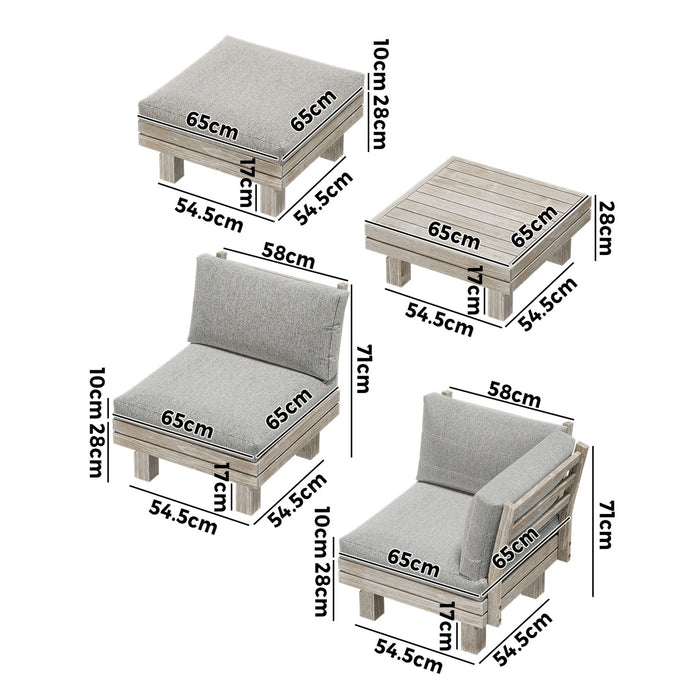6 Piece Outdoor Furniture Sofa Set Wooden Lounge Setting Chair Table