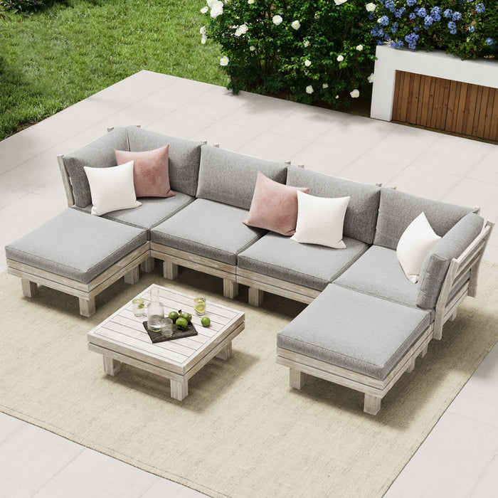 7Pcs Outdoor Sofa Set Wooden Lounge Setting Table Chair Patio Furniture