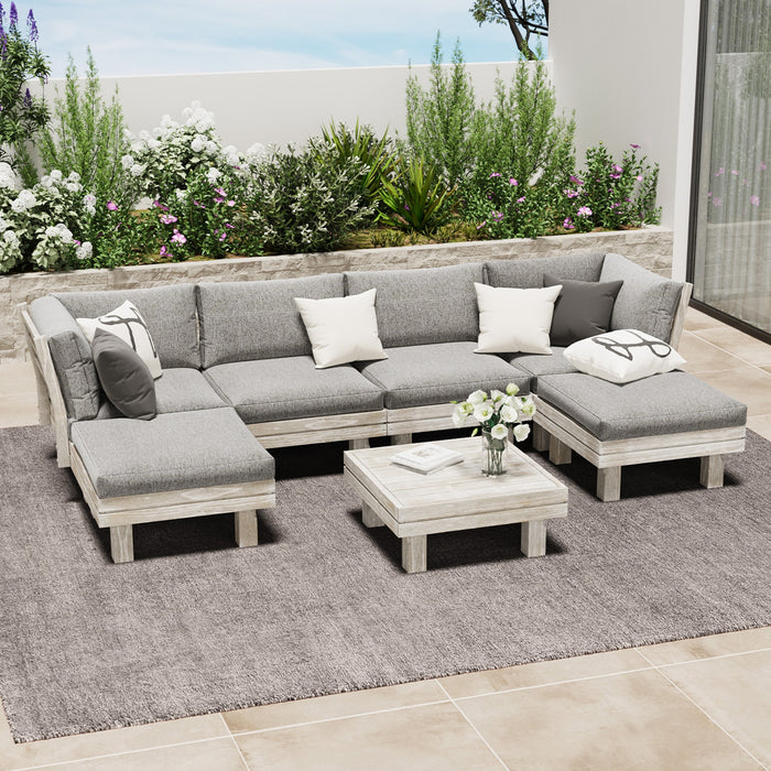 7Pcs Outdoor Sofa Set Wooden Lounge Setting Table Chair Patio Furniture