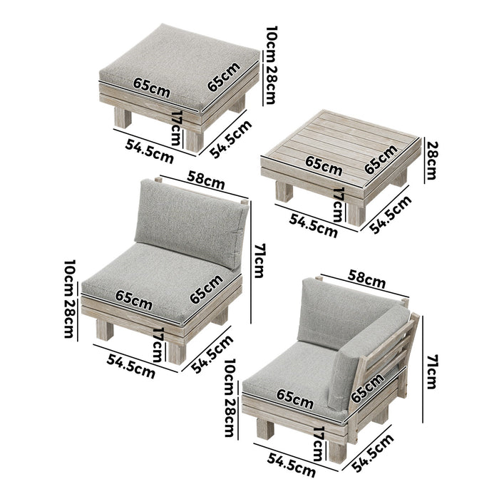 7Pcs Outdoor Sofa Set Wooden Lounge Setting Table Chair Patio Furniture