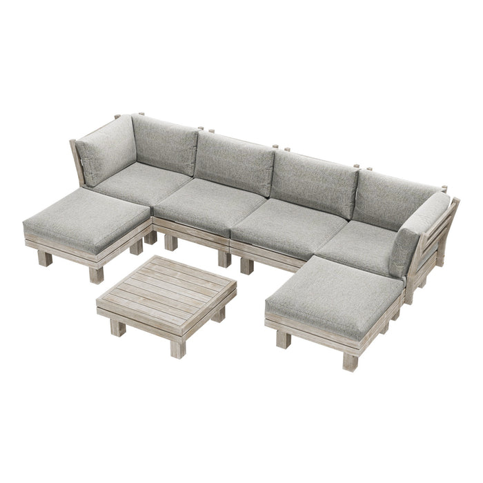 7Pcs Outdoor Sofa Set Wooden Lounge Setting Table Chair Patio Furniture