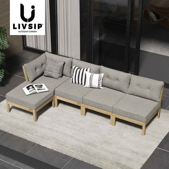 5 Piece Outdoor Sofa Set Lounge Setting Garden Patio Furniture Beige