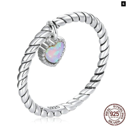 Opal Heart Women Ring 925 Sterling Silver Simple Twist Size