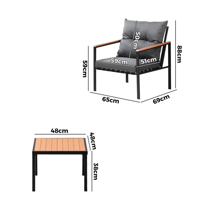 3Pcs Outdoor Furniture Lounge Setting Sofa Chairs Patio Dining Bistro Set