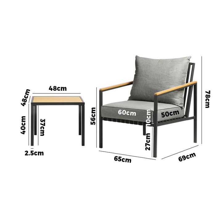 3 Pcs Outdoor Lounge Chairs & Table Sofa Set Dining Setting Patio Furniture