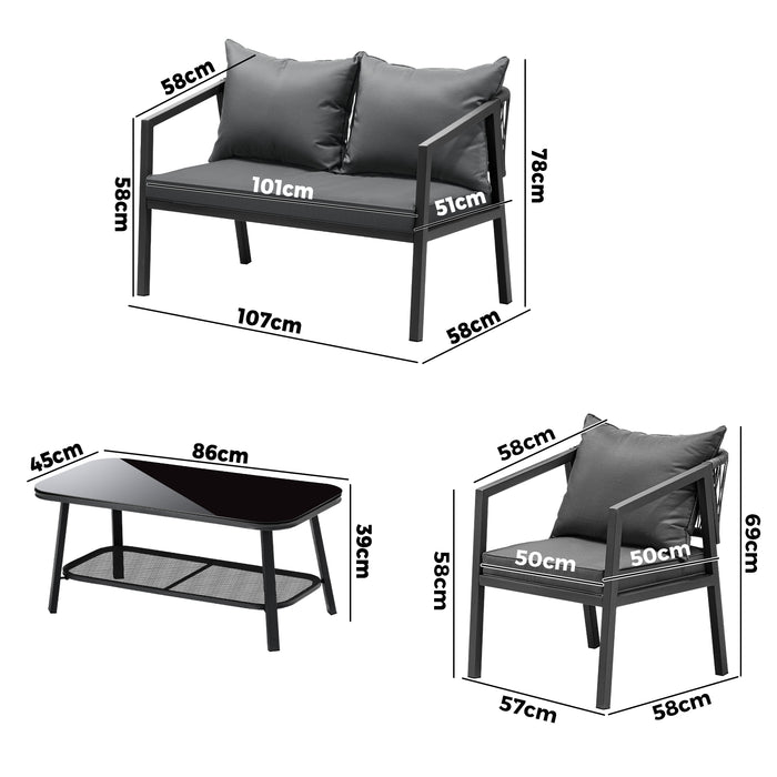 4Pcs Garden Outdoor Furniture Setting Lounge Patio Sofa Table Chairs Set