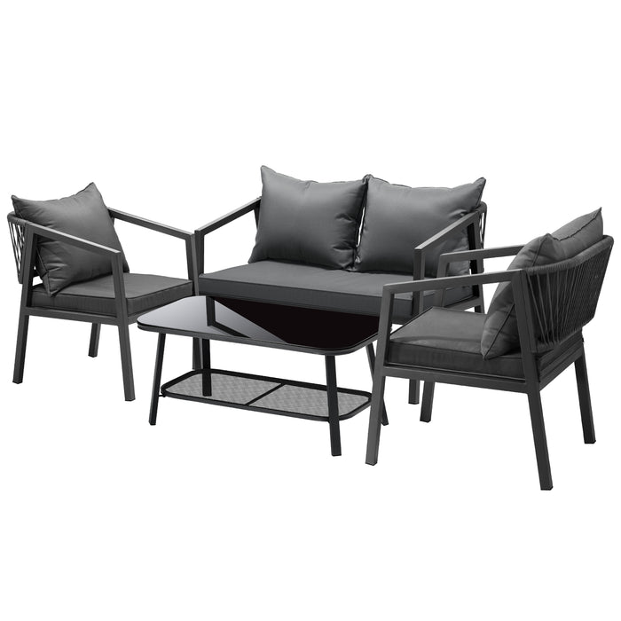 4Pcs Garden Outdoor Furniture Setting Lounge Patio Sofa Table Chairs Set