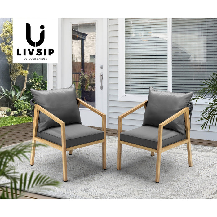 2Pcs Outdoor Furniture Chairs Garden Patio Lounge Set Steel Frame Beige