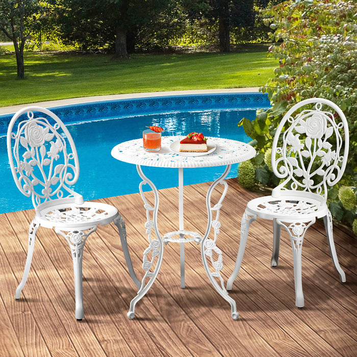 Outdoor Setting 3 Piece Bistro Chairs Table Set Cast Aluminum Patio Rose