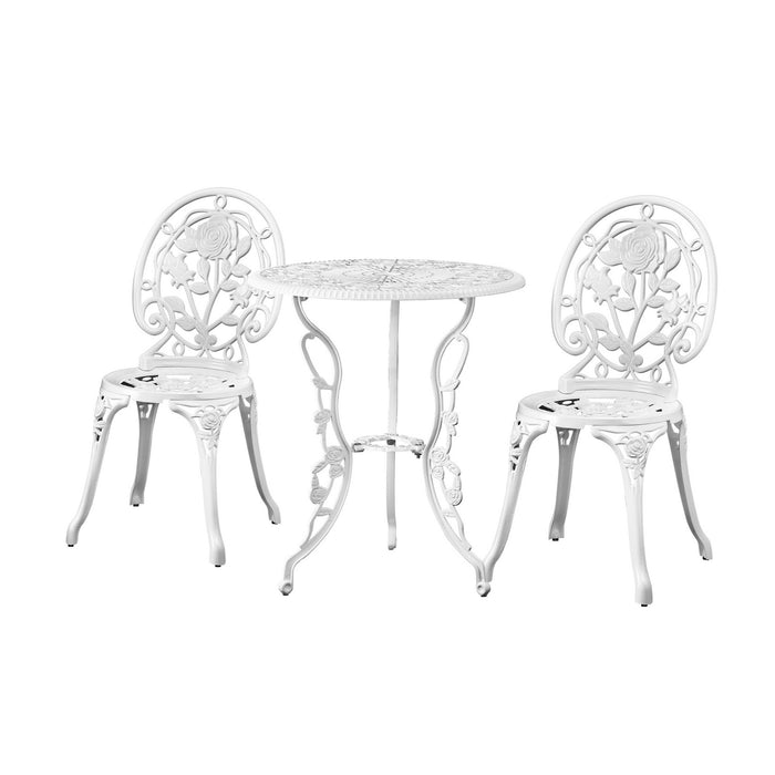 Outdoor Setting 3 Piece Bistro Chairs Table Set Cast Aluminum Patio Rose